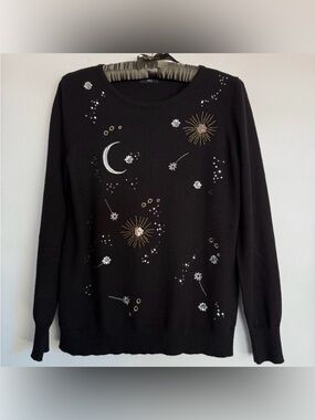 M&Co Celestial Beaded Sweater Black Moon Star Embroidered Size UK 14 New‎ Age